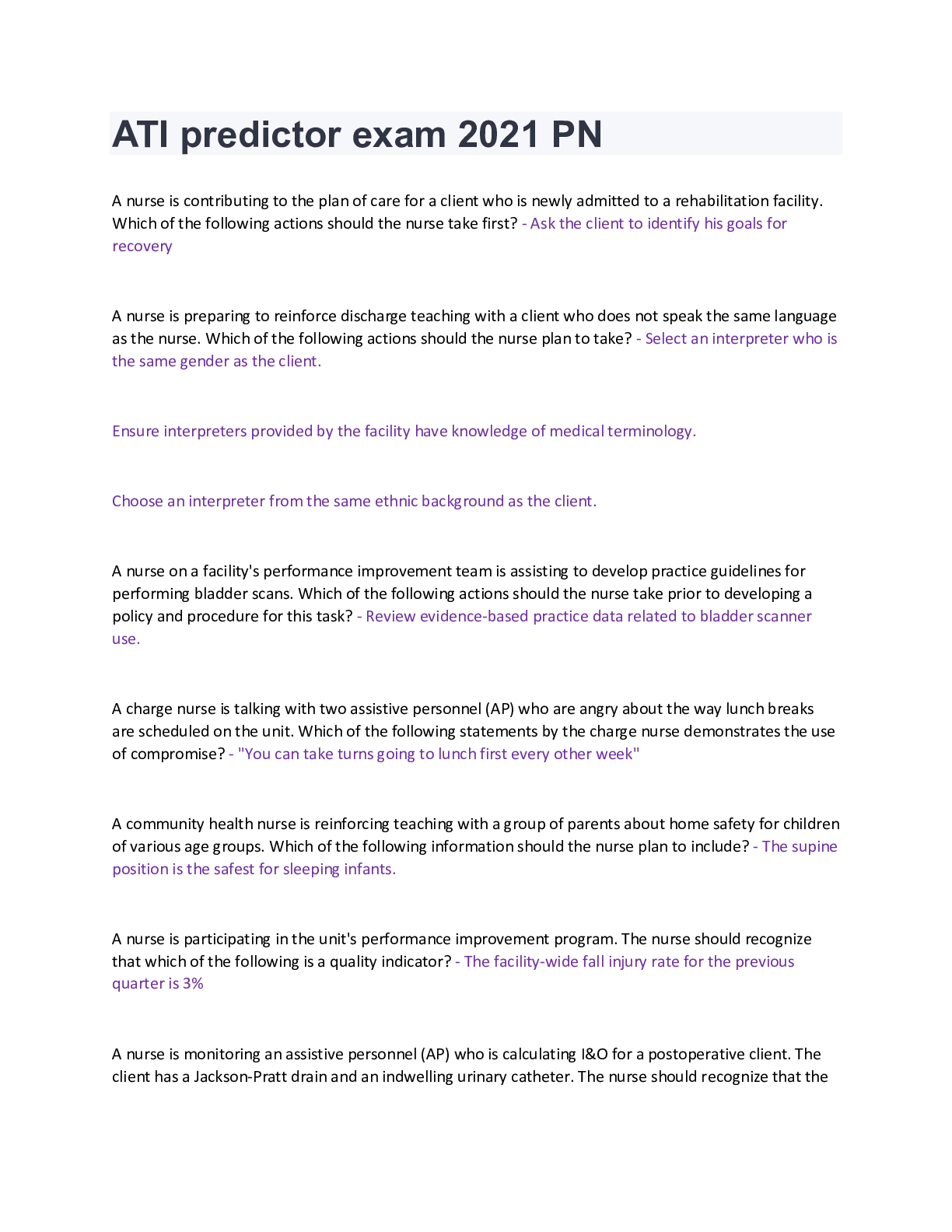Preview image for ATI predictor exam 2021 PN